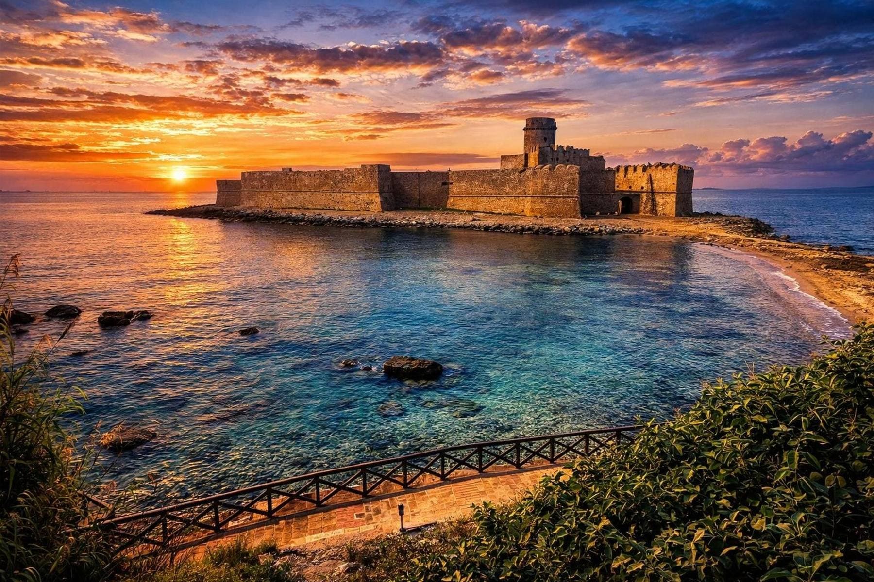 Castello Aragonese di Le Castella al tramonto